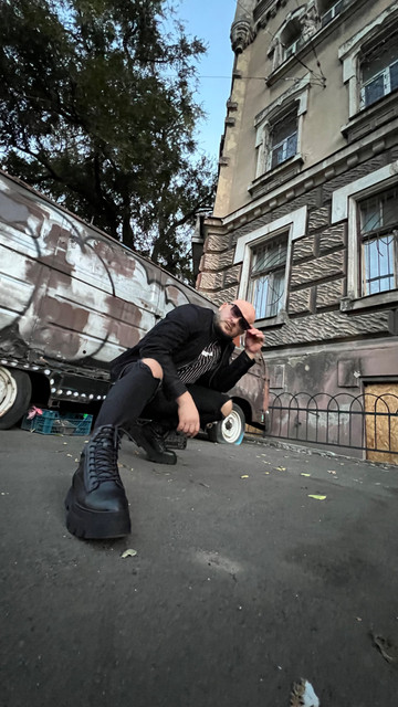 Edgy Urban Streetwear Photo Set: Ripped Denim & Combat Boot Styling
