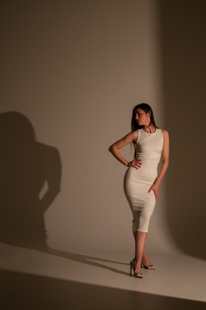 Elegant White Knit Dress Studio Campaign: Modern Minimalist Styling Reference Set