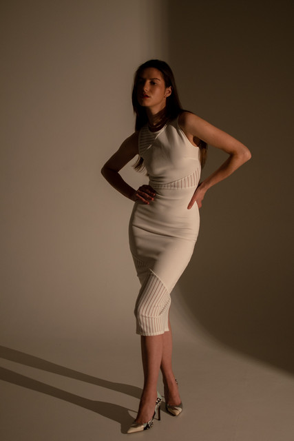 Elegant White Knit Dress Studio Campaign: Modern Minimalist Styling Reference Set