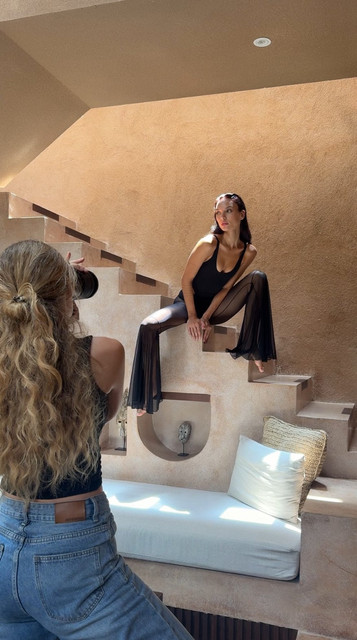 Terracotta Resort Chic: Sheer Pants & Bodysuit Fashion Photoshoot References
