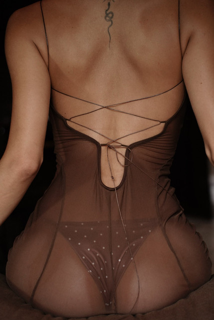 Dark Brown Glamour: Sheer & Satin Styles in a Moody Editorial Photoshoot References