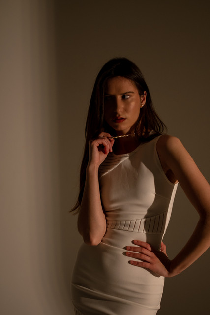 Elegant White Knit Dress Studio Campaign: Modern Minimalist Styling Reference Set
