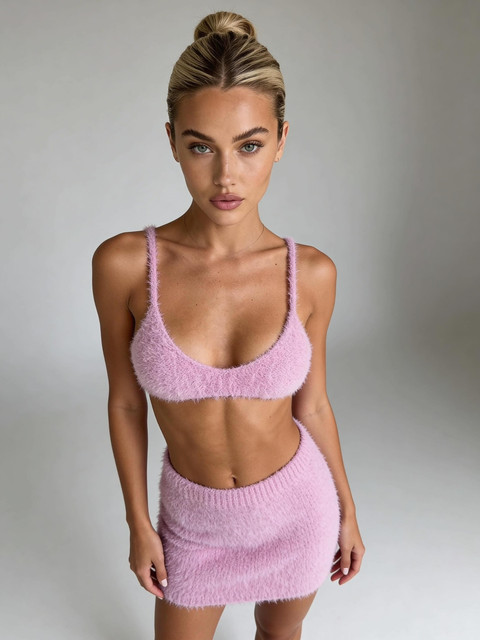 Soft Pink Fuzzy Knit Set Editorial Photoshoot Pack: Modern Studio Daylight Chic