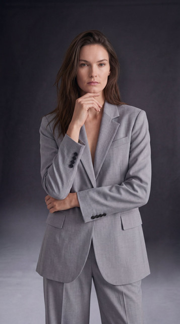 Modern Grey Suit Styling: Confident Studio Editorial Photoshoot References