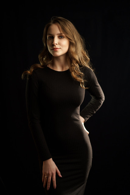 Elegant Black Ribbed Dress: Minimalist Studio Editorial Photoshoot References