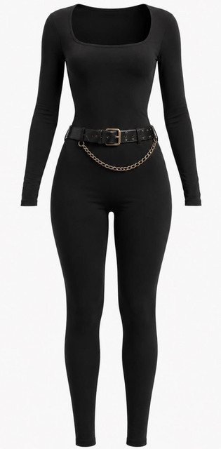 Modern Editorial Black Jumpsuit Styling Idea: Luxe Gold Belt Photo Set