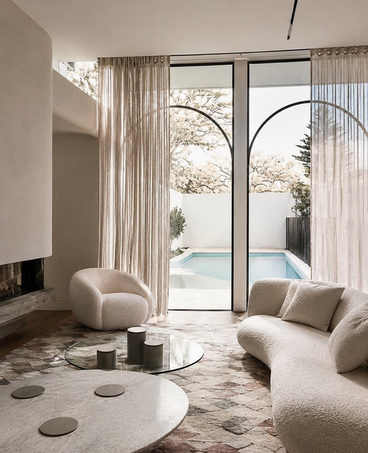 Serene Luxury Living Photo Set: Minimalist Boucle & Poolside Editorial References