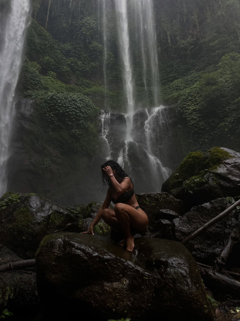 Tropical Waterfall Black Bikini Styling Reference Photo Set: Moody Jungle Resort Vibes