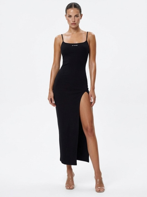 Chic Black Ribbed Midi Dress Editorial Photoshoot Pack: Minimalist Studio Style