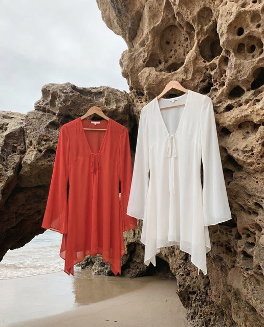Vibrant Coral & White Beach Tunics Editorial Photoshoot Pack: Resort Wear Styling Inspiration