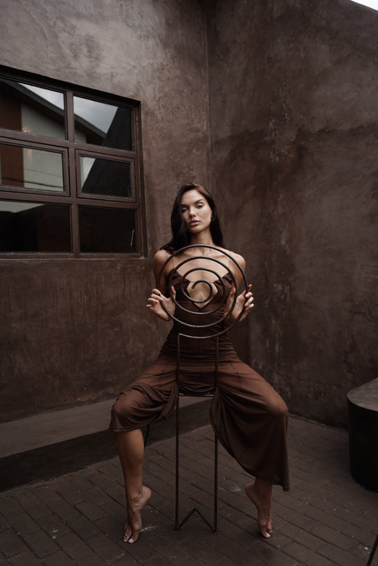 Dark Brown Glamour: Sheer & Satin Styles in a Moody Editorial Photoshoot References