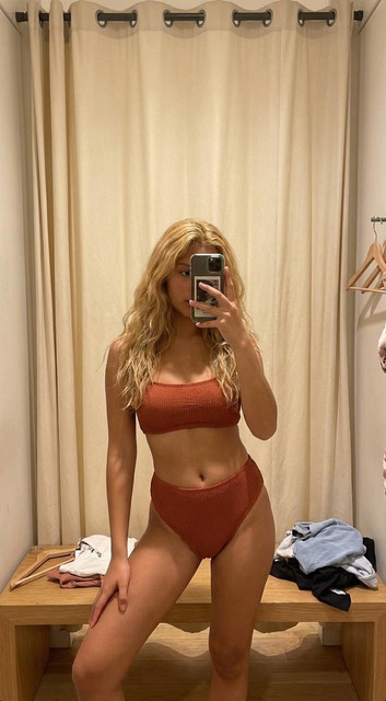 Terracotta Ribbed Swimsuit Styling Reference Set: Modern Fitting Room Lookbook