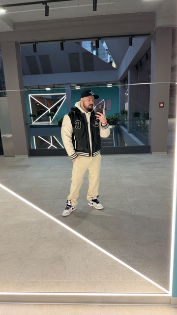 Contemporary Urban Resort Styling Reference Photo Set: Varsity Jacket & Sweatpants Look