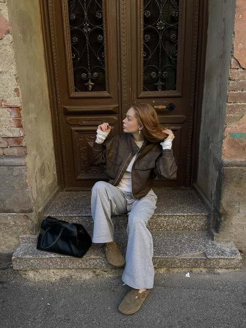 Effortless Street Style: Cropped Bomber & Sweatpants Outfit and Styling Ideas