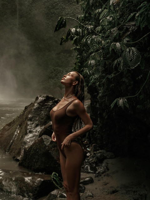 Ethereal Ribbed Swimsuit Editorial Photoshoot Pack: Tropical Waterfall Serenity