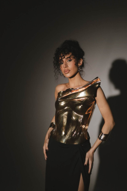 Dramatic Gold Sculptural Top & Black Skirt Editorial Photoshoot Pack
