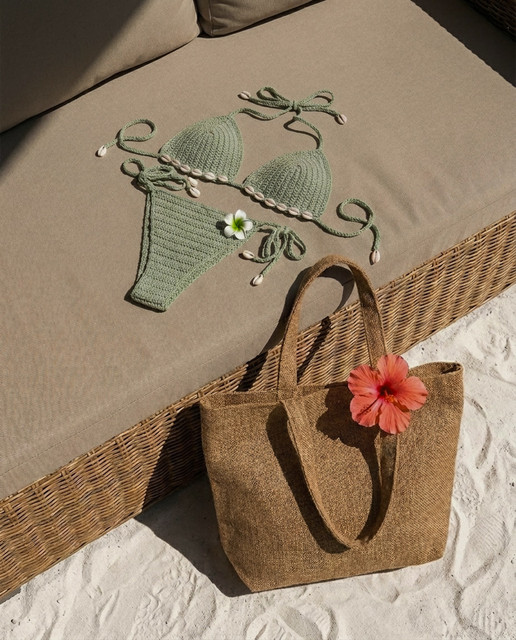 Tropical Sage Crochet Bikini & Jute Tote Editorial Photoshoot Pack