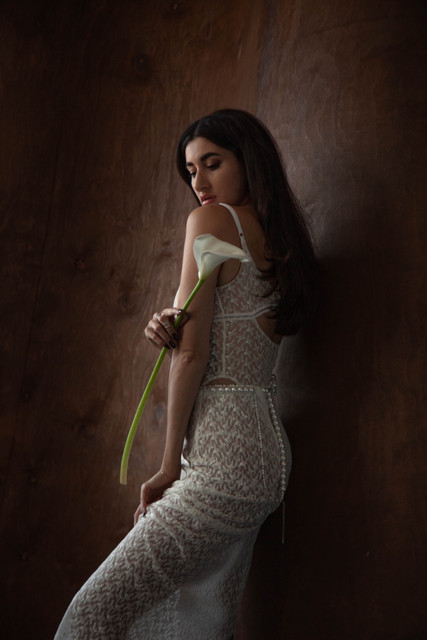 Delicate Lace Gown Editorial Photoshoot References: Sophisticated Bridal & Evening Wear