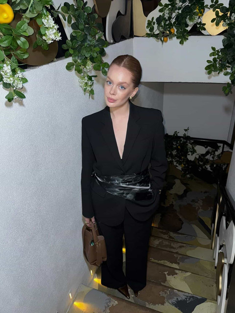 Sophisticated Power Suit Styling Reference Set: Black Blazer & Patterned Sash