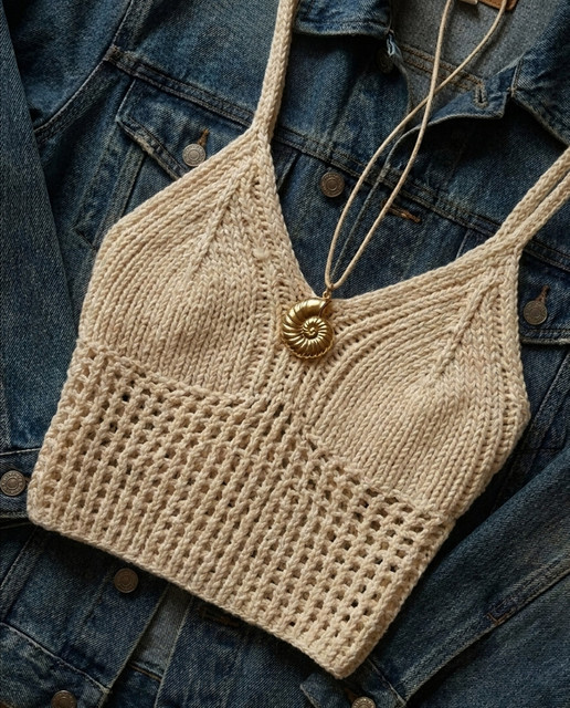 Cream Crochet Knit Crop Top & Denim Jacket Editorial Photoshoot Pack: Summer Styling Inspiration