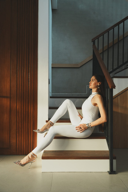 Modern Minimalist Editorial Photoshoot Pack: White Jumpsuit & Embellished Heels