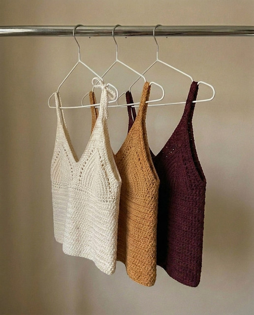 Earthy Tones Crochet Knit Camisoles Lookbook-Style Set: V-Neck Artisanal Tops